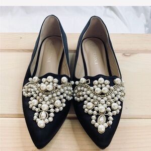 Versona Black Flats with Pearl Embellishments